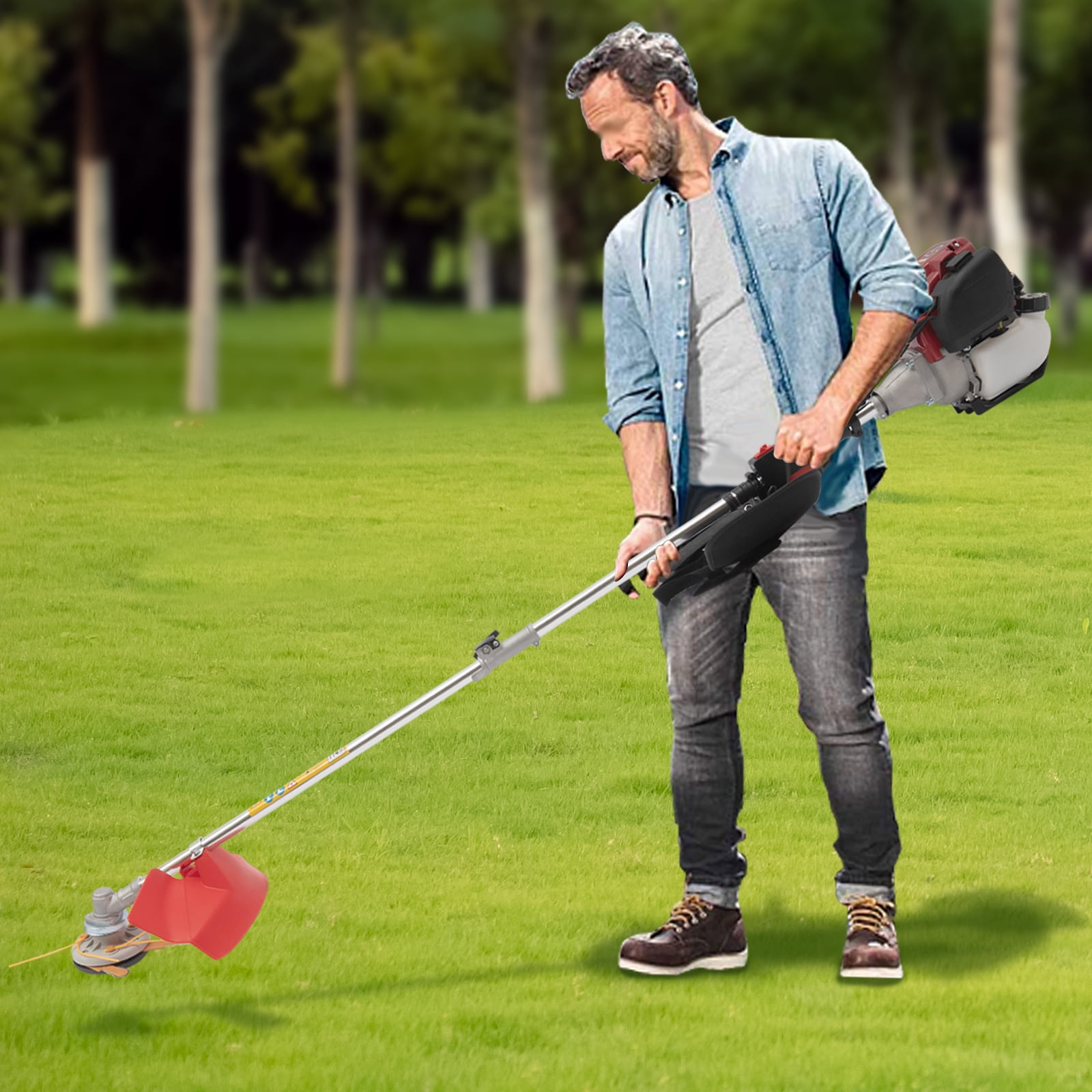 Red And Silver Pp Aluminum Alloy 1.75m Lawn Trimmer 35.88cc Four-Stroke Lawn Mower Multifunctional Hedge Trimmer