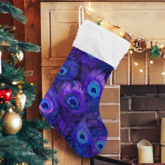 RMDQTR Christmas Stockings for Xmas Gifts - Large Size Festive Holiday Decor for Family Peacock Feathers