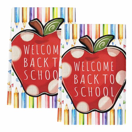 Dish Towels Welcome Back To School Season Absorbent Kitchen Towels 2 PCS Colorful Pencil Microfiber Hand Towels Dish Cloths Tea Towels for Home Bathroom Cleaning Drying 18X28-Inch
