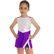 Aislor Kids Girls Shiny Sequins Cheerleading Outfits 2 Pcs A-Line Dress with Shorts Set Golf Sport Dress Outfits