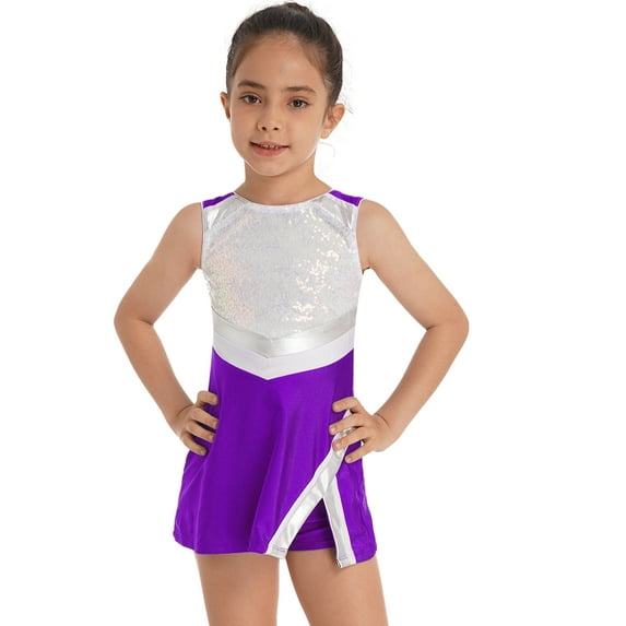 Aislor Kids Girls Shiny Sequins Cheerleading Outfits 2 Pcs A-Line Dress with Shorts Set Golf Sport Dress Outfits