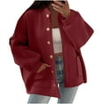 thumbnail image 2 of Oversized Bomber Jacket Womens Fall Winter Casual Coat Button Down Long Sleeve Mock Neck Outerwear with Pockets (XL, Wine), 2 of 7