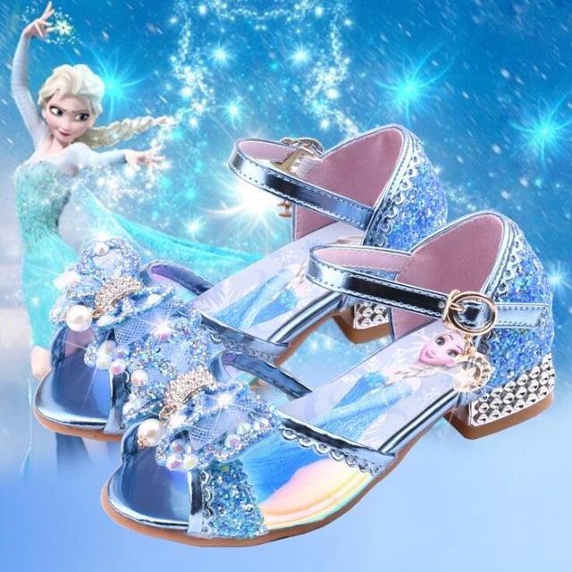 Sandalias de Disney para niñas, zapatos de princesa Elsa Frozen 2, zapatos de cristal para niñas pequeñas, zapatos de tacón alto para niños, zapatos de princesa para pasarela, 30 plantillas de 19,6 CM Gao Jinjia LED