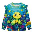 thumbnail image 5 of Yuyamidu Sea Turtle Sweatshirt Toddler Girl 3T 4T Long Sleeve Ruffle Shoulder Crewneck Pullover Tops Y2K Cute Animal Graphic Sweatshirts Casual Fall Outfits Everyday Clothes, 5 of 8