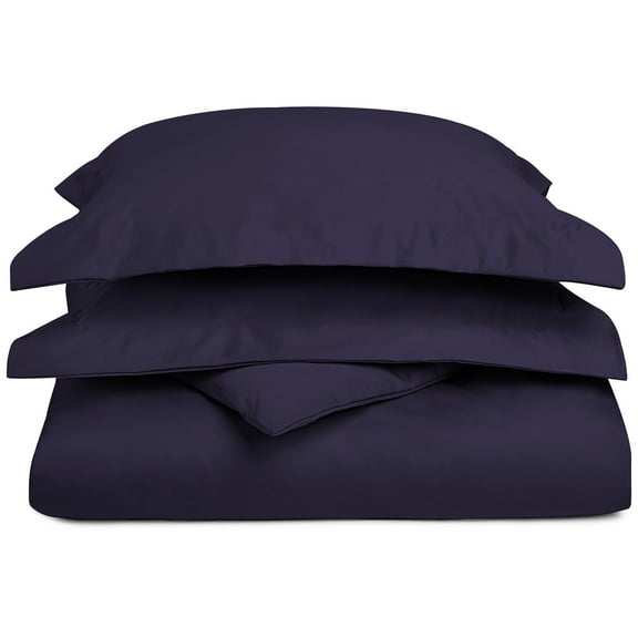 1200-Thread Count Cotton-Rich Wrinkle-Resistant Solid Duvet Cover and Pillow Sham Set Navy Blue / Full/Queen