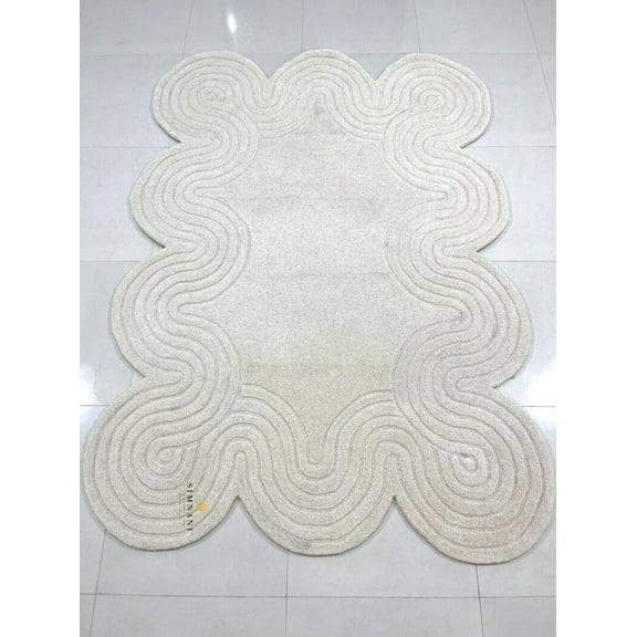 Simnani Carpets Modern Art Rug | Hand-Tufted Abstract Area Rug | Organic Landscape Design in Beige, Brown & Blue Tones | Rug for Living Room | Gift for Her