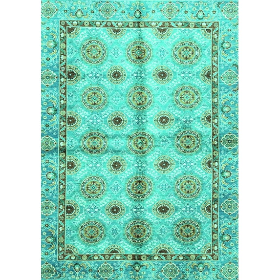 Ahgly Company Indoor Rectangle Abstract Turquoise Blue Modern Area Rugs, 3' x 5'