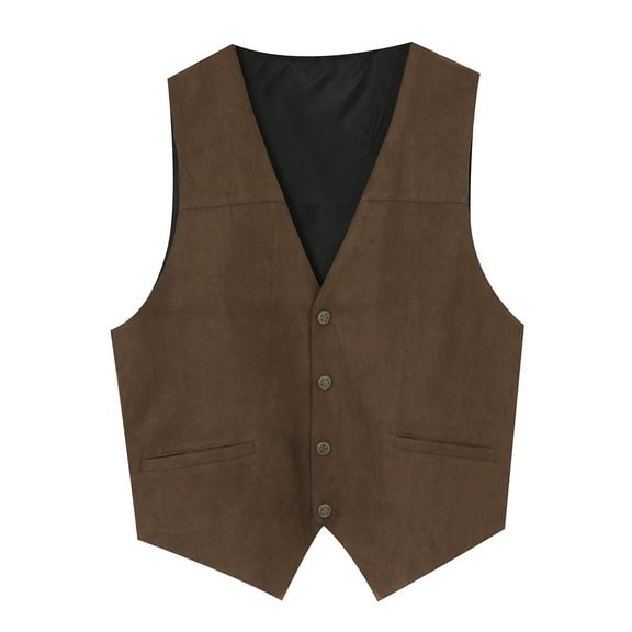 Clearance 2024!Mens Gentlemens Ball Plays Suede Retro V Neck Solid Color Pocket Button Leather Vest Jacket Vest