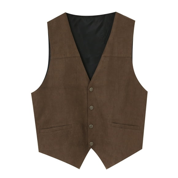 HBFAGFB Mens Vest Gentlemens Suede Retro V Neck Pocket Button Lightweight Travel Vest Brown Size 2XL