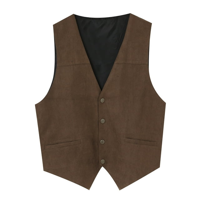 Kcodviy Mens Gentlemens Plays Suede Windbreaker Men Retro V Neck Solid Puff Jacket Color Pocket Button Leather Fir Hooded Jacket Vest