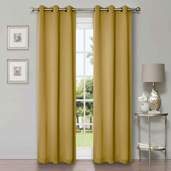 Superior Blackout Solid Light Filtering Grommet Curtain Panel Set, 42"X 108", Yellow Mustard