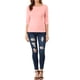 thumbnail image 2 of Camisetas casuales de mujer Inspire Chic con mangas de codo, cuello barco, ajuste slim, color rosa, talla M, 2 of 7