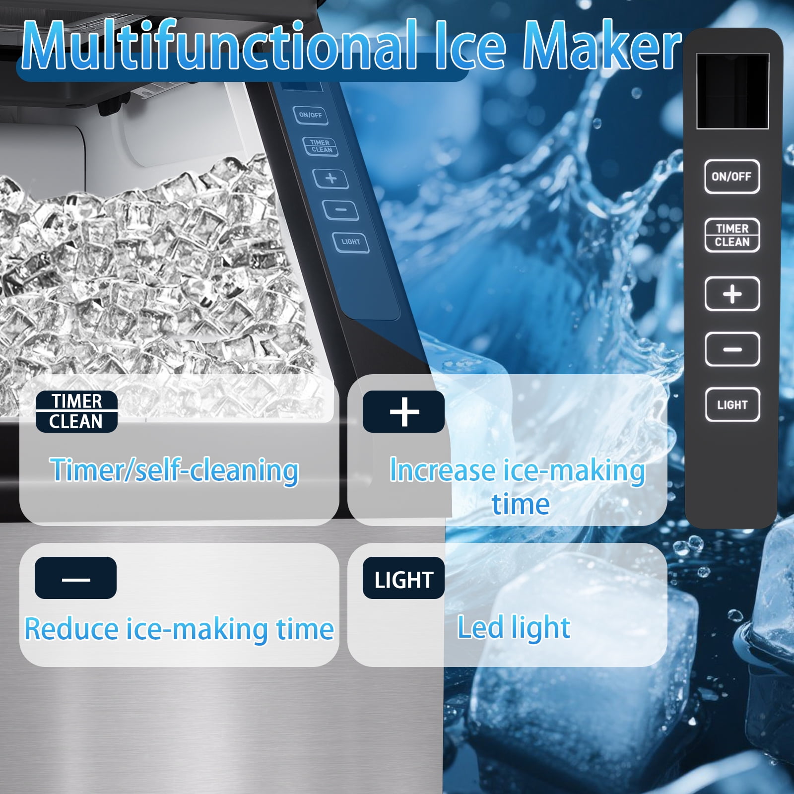 Dimedeal Commercial Ice Maker, 99lbs/24H, Auto Cleaning, Stainless Steel, Freestanding Ice Machine for Home/Bar/Restaurant