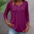 thumbnail image 2 of NinXxx Women's Basic Button Down Round Neck Soft Breathable Everyday Top Dark Purple XXL, 2 of 5