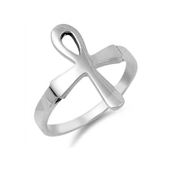 925 Sterling Silver Ankh Cross Ring Size 10