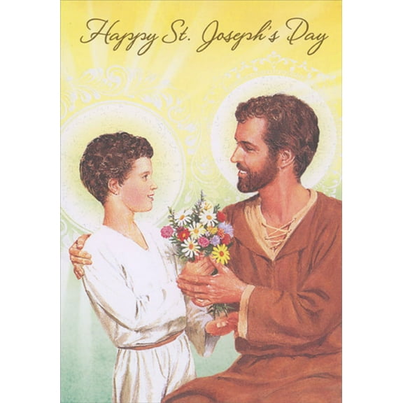 Designer Greetings Boy Giving St. Joseph Flowers Religious St. Joseph's Day Card