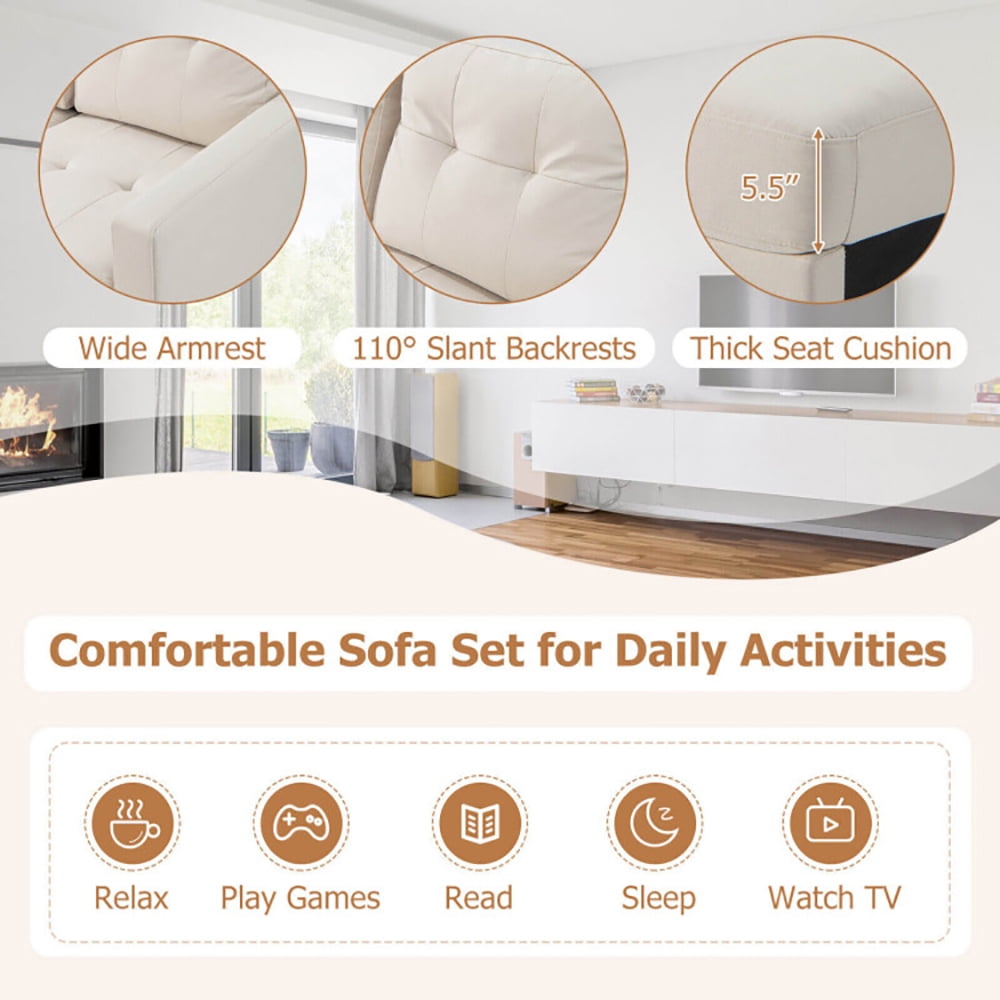 Finihen L-shaped Sectional Sofa Couch, Upholstered L-shaped Sectional Couch, L-shaped Sectional Corner Sofa Set with Storage Ottoman, for Living Room, Beige Finihen L-shaped Sectional Sofa Couch, Upholstered L-shaped Sectional Couch, L-shaped Sectional Corner Sofa Set with Storage Ottoman, for Living Room, Beige