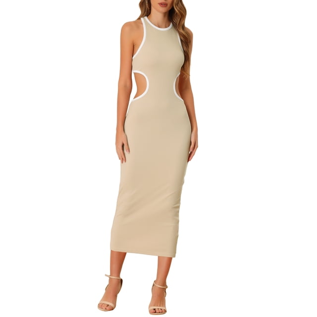 INSPIRE CHIC Women's Racerback Dress Hollow Out Sleeveless Bodycon Tank Dresses Small Black