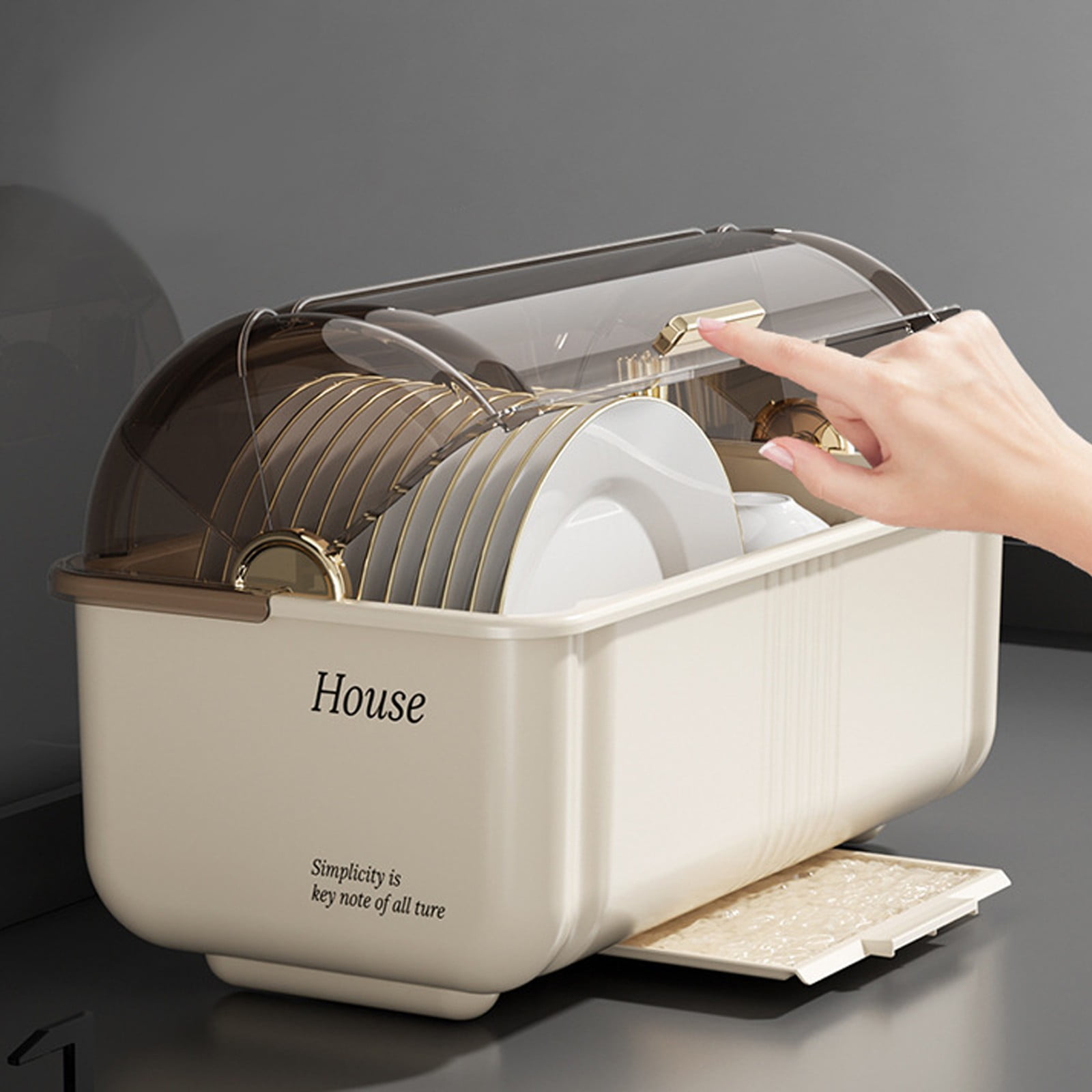 Covered Dish Drying Rack With Lid & Drainboard Dustproof Kitchen Countertop Organizer For Plates Bowls Cups Cutlery