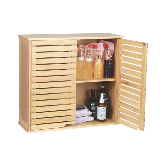 Bathroom Wall-Mounted Medicine Cabinet - Over-The-Toilet Floating Bamboo Storage Organizer with Adjustable Shelf, Space-Saving for Kitchen, and Living Room