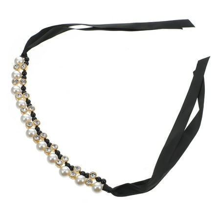 WHAMVOX 1Pcs Black Imitation Pearl and Rhinestone Dog Necklace Collar Jewelry
