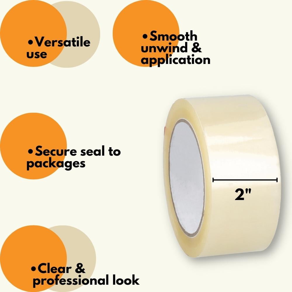 1.75 Mil - Acrylic Box Sealing Packing Tape with Smooth Unwind, Versatile Use, 1.88" x 55 Yards (165 ft), Clear, 3600 Roll