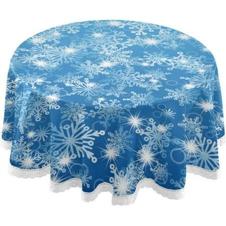 

SKYSONIC Blue Christmas Snowflakes Round Tablecloth Washable Oil Proof Table Cover for Kitchen Holiday Party Wedding Picnic Decoration