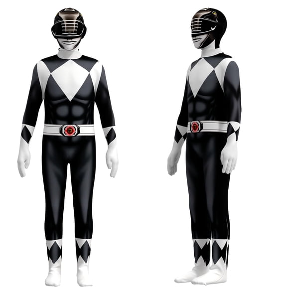 DXSCSE Rangers Costume, Halloween Ranger Jumpsuit Cosplay Party Costume, 3D Halloween Fancy Dress Up Outfit Birthday Gifts Black Size:140