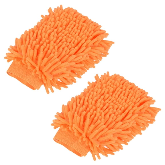 Uxcell Large Double-Side Microfiber Soft Chenille Dusting Wash Mitten Orange 2 Pack