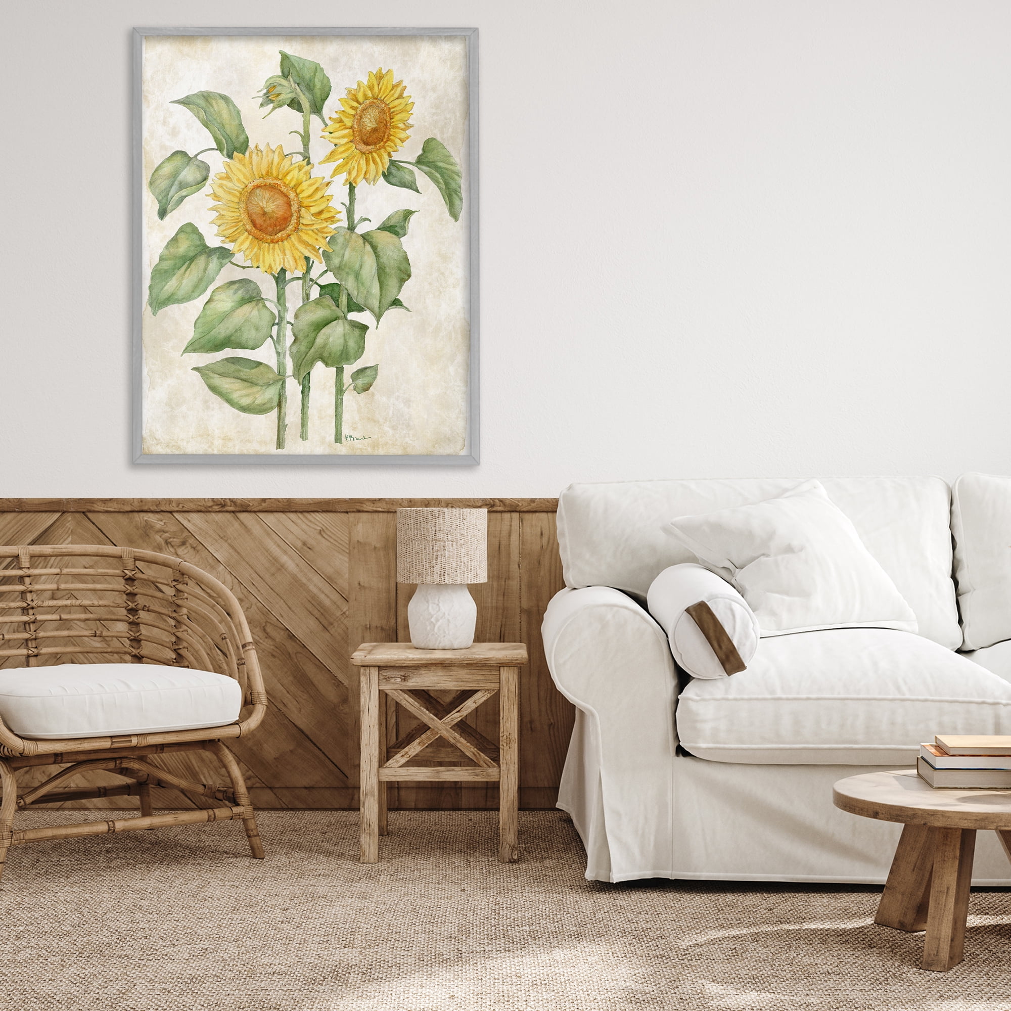 Stupell Industries Floral Journal Vintage Sunflower Gray Framed Giclee Art, design by Paul Brent