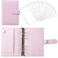 thumbnail image 1 of Pink A6 Leather Notebook Cover with 12 Zipper Pockets Macaron Style Bill Change Storage Book Loose-Leaf Journal Accessory,Leather Notebook,Storage Journal,Pink,1PC, 1 of 1