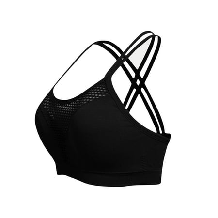 YUGYXL Women s Sports Bras Criss-Cross Back Padded Strappy Underwear Bras Plus Size Support Yoga Bra Breathable Shockproof Sports Bra Black S