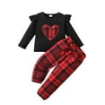 thumbnail image 2 of Baby Girl Valentines Outfit Long Sleeve Plaid Ruffle Top and Pants Set Cute Girl Outfits 2-3 Years Baby Girl Outfits, 2 of 9