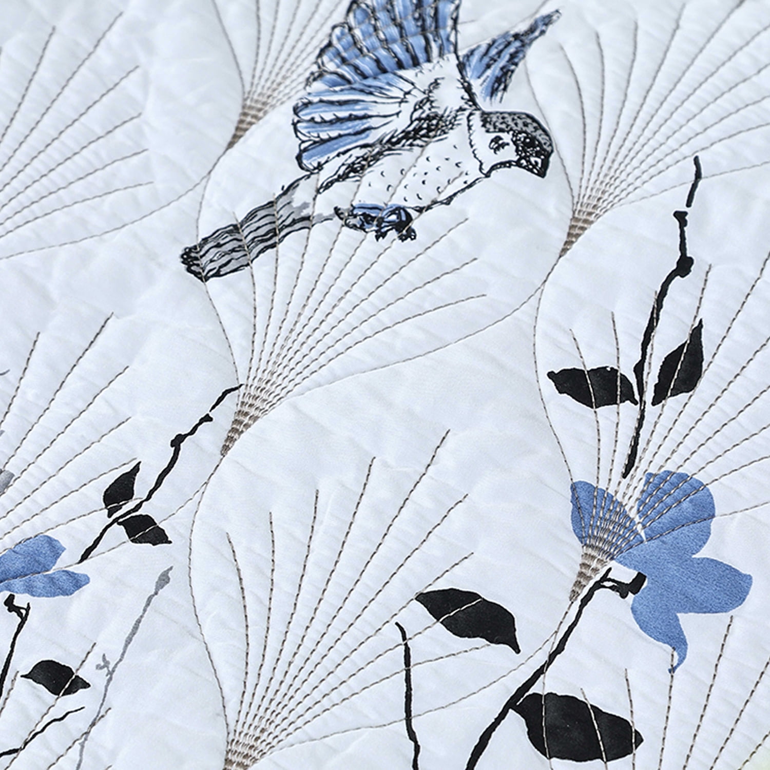 Evenhug Quilt Set 3-Piece Queen Branch Bird Cotton Quilt Bedding Set With 2 Pillow Shams