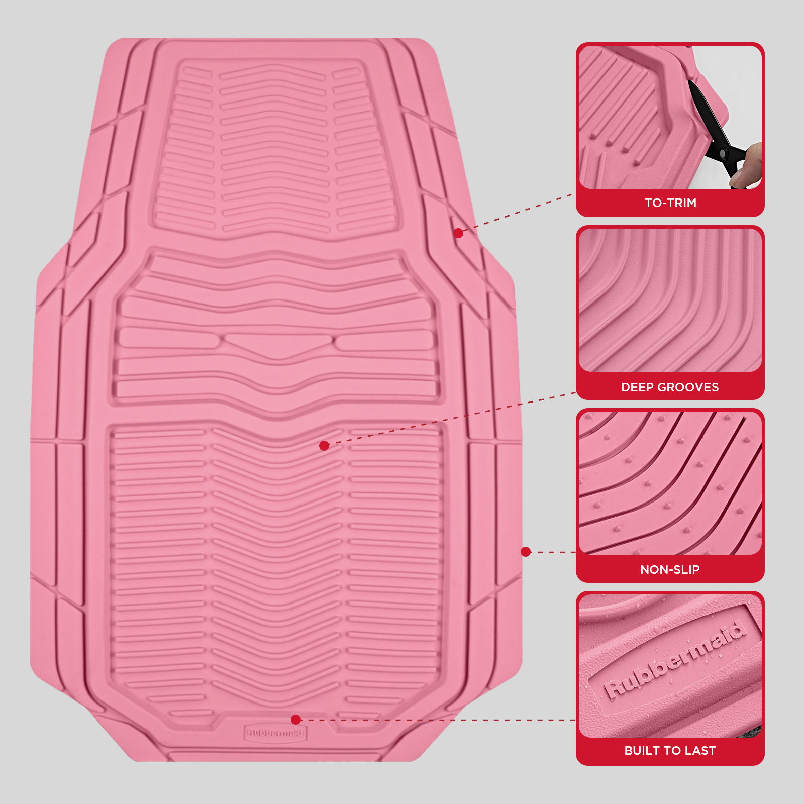 Rubbermaid Car Floor Mats,Heavy Rubber Car  Mats Set, Non-Slip,  Easy to Clean, Universal Fit for Cars, Trucks & SUVs,  Pink