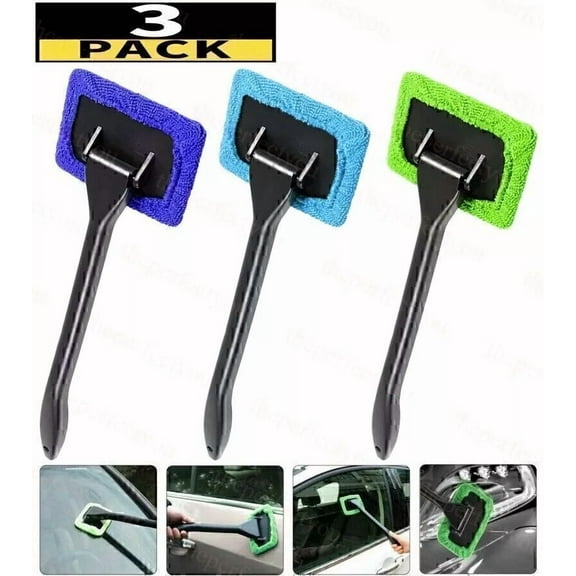 3 Pack Window Windshield Cleaning Tool Microfiber Car Wiper Cleaner Glass Brush