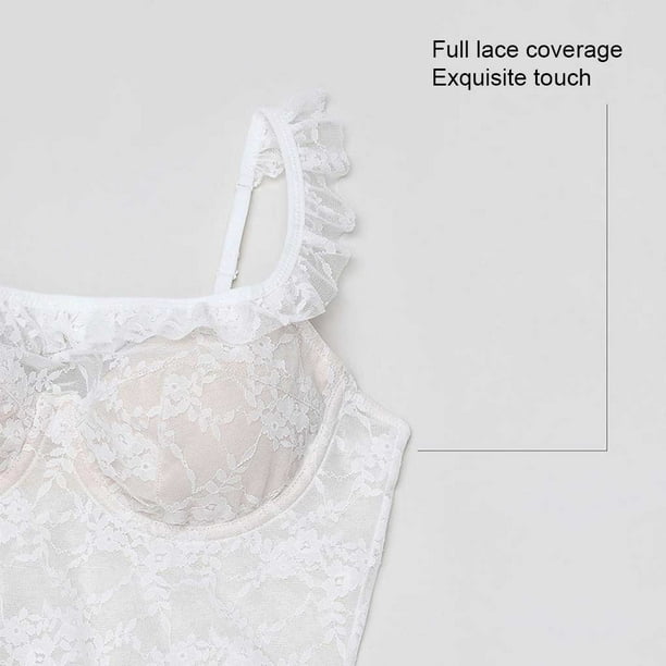yingyy Sexy Bra Lace Lingerie Lady Sleepwear Attractive Beautiful Buckle  Flexible Mesh Breathable Fine Workmanship Push-up Brassiere White L 
