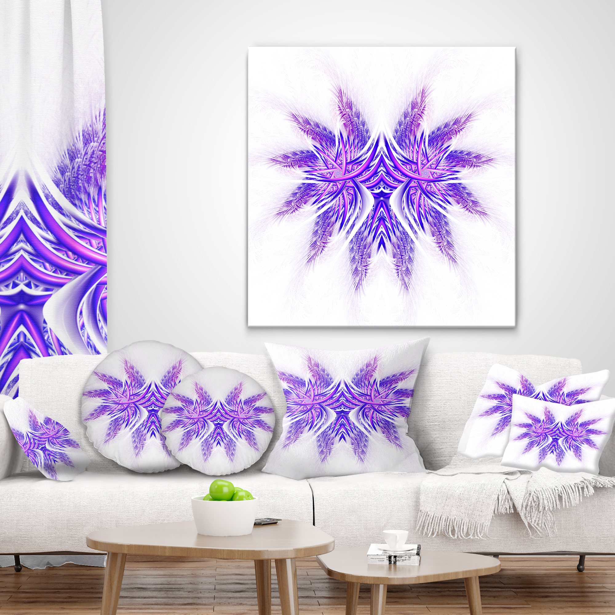 Designart Bright Purple Unique Fractal Flower - Abstract Throw Pillow - 16x16
