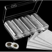 Kajeer 100PCS 17-30mm Coin Capsules, with Foam Gasket and Plastic Storage Box, for Coin Collection