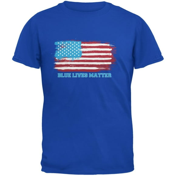 Blue Lives Matter Distressed American Flag Royal Adult T-Shirt