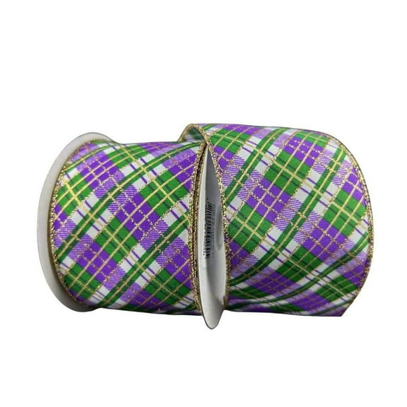 2.5" Mardi Gras Plaid Ribbon: Purple, Gold, Green (10 Yards)
