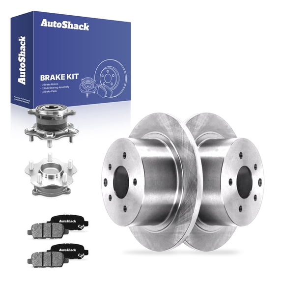 AutoShack Rear Solid Brake Rotors Ceramic Pads Hub Bearing Assembly 8-PC Brake Kit Replacement for 2007-2009 Nissan Altima 11.48" (291.6 mm)