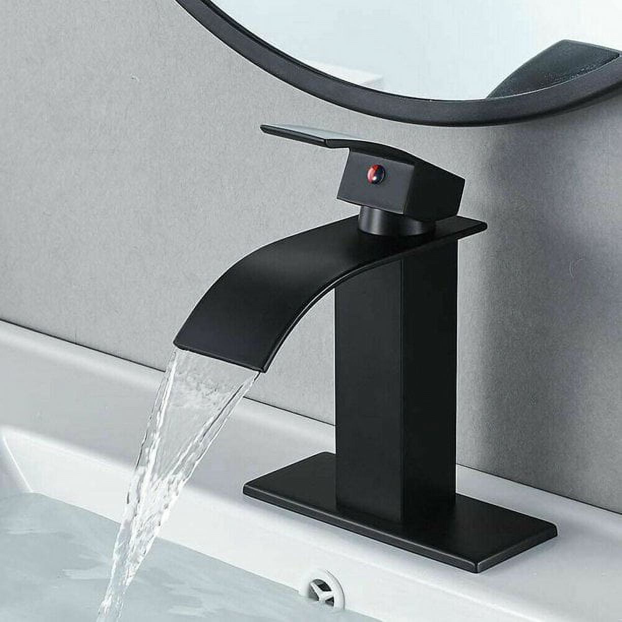Matte Black Bathroom Counter Top Basin Sink Faucet Waterfall with Cover