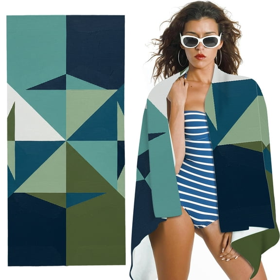 RKSupls Green Blue Abstract Geometric Oversized Microfiber Beach Towel - Ultra-Soft Microfiber , for Bathroom, beach, Soft Super Absorbent- 30x60 in