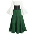 thumbnail image 3 of QATAINLAV Renaissance Costume Women Trumpet Sleeve Medieval Peasant Dress Off Shoulder Victorian Corset Dresses Halloween Costume, Green, S, 3 of 6