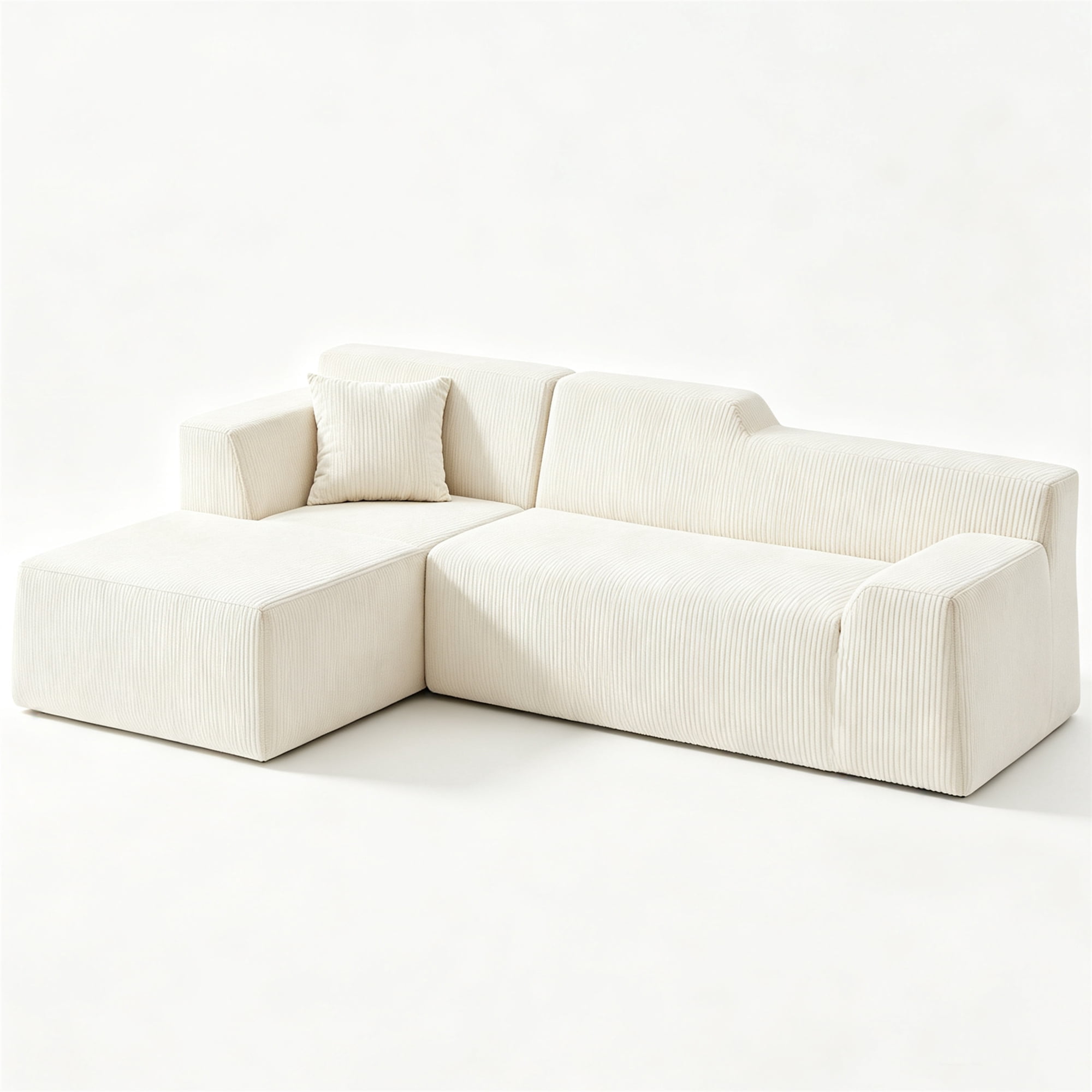 Aukfa 97" Cloud Sectional Sofa Tight Back Boneless Couch Modular L-Shaped Couch, Left Chaise Corduroy Sofa for Living Room, Beige