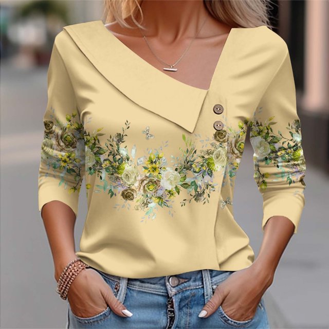 DPTALR Femmes V-Cou Casual Imprimé Chemisier T-shirt Tops Blouse