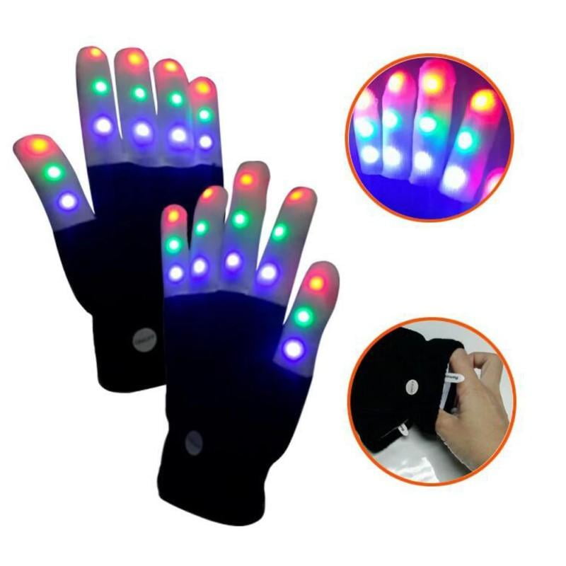 LED Gloves, Light Up Gloves Finger Lights 3 Colors 6 Modes Flashing LED