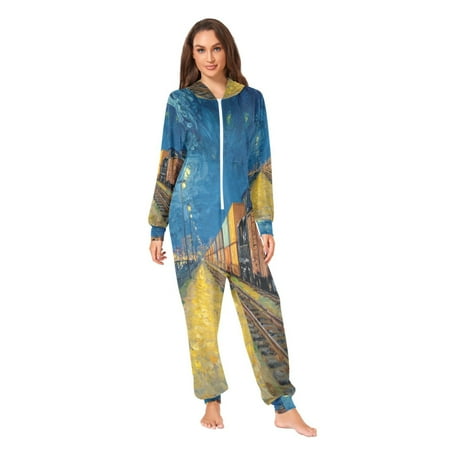 IAUYY Unisex Adult Onesie Pajamas Ultra-Soft Crystal-Soft Fabric Halloween Adult Onesie Pajamas Adults With a Zipper Plus Size Onesie Pajamas The Lights Of The City
