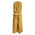 thumbnail image 5 of Wide Leg Pants Set for Women, Smocked Neck Peplum Top and High Waist Wide Leg Pants, Lightweight Beach Vacation Matching Outfit, Yellow M, 5 of 5
